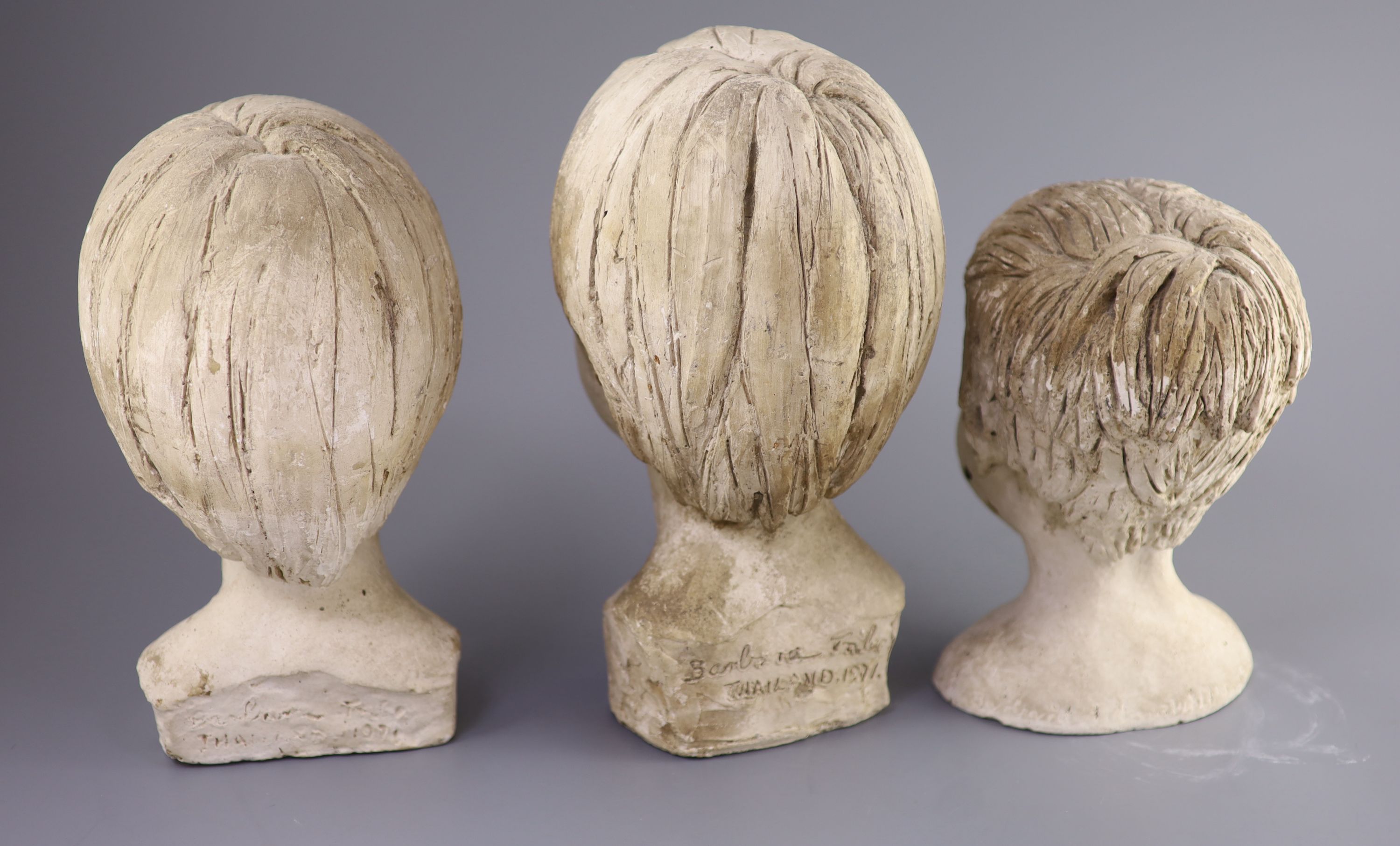 Barbara Tribe (1913-2000), , Three plaster head studies of children, largest 32cm